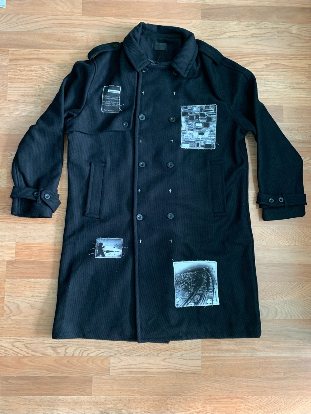 RtA Black Military Double-Breasted Patch Coat